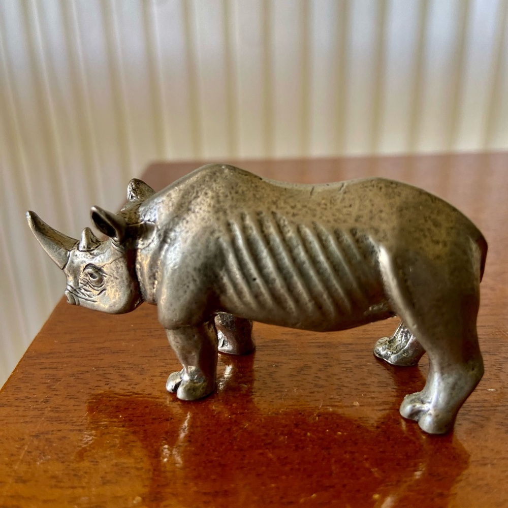 Vintage Kirk Pewter Brass Rhinoceros Figurine 2 3/4”” L - 1.5” H